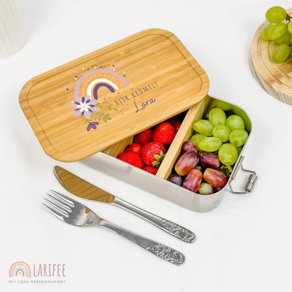 Brotdose personalisiert mit Name Regenbogen Blumen