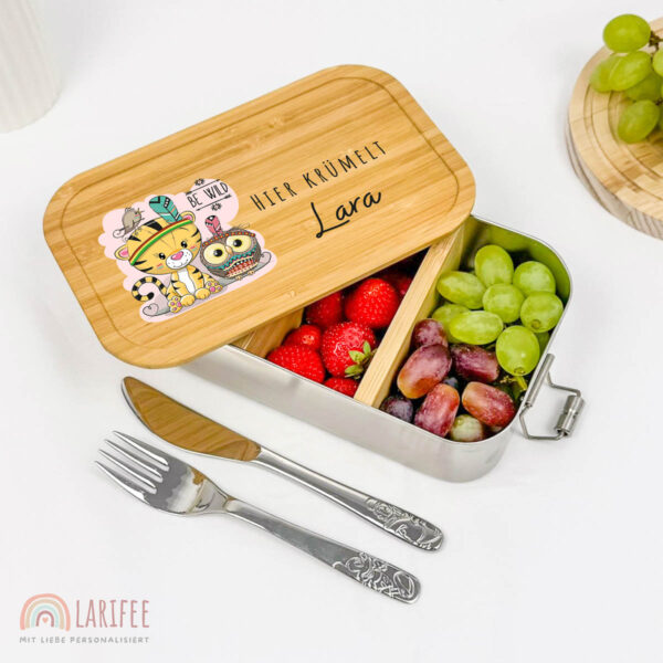 Brotdose personalisiert mit Name Tiger & Eule