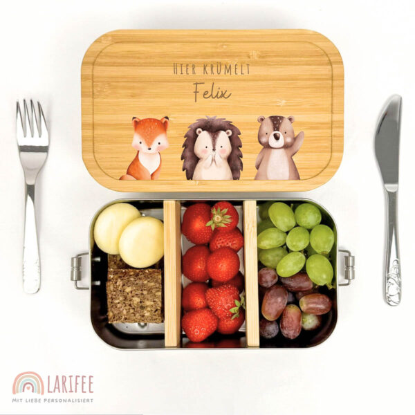 Brotdose personalisiert mit Name Wald Tiere – Bild 2