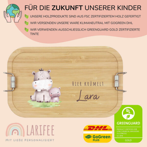 Brotdose personalisiert mit Name Nilpferde – Bild 3