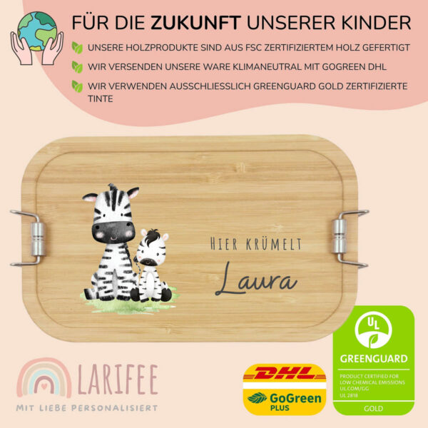 Brotdose personalisiert mit Name Zebras – Bild 3