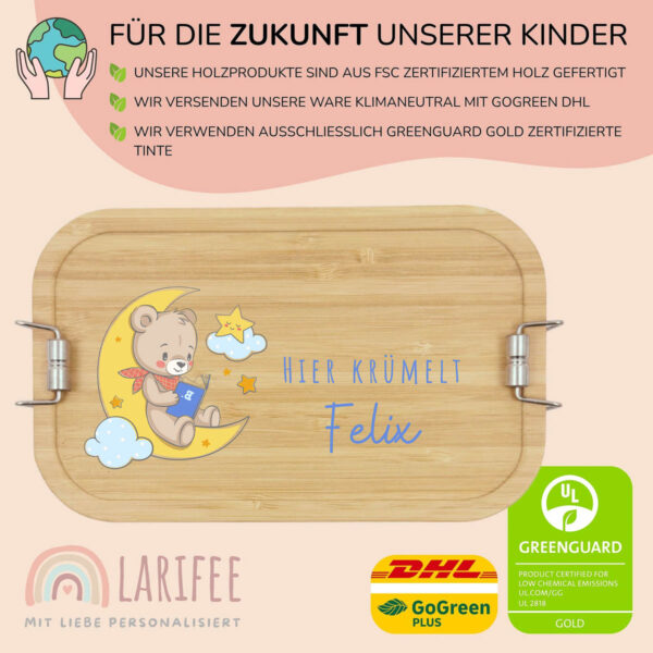 Brotdose personalisiert mit Name Bär auf Mond – Bild 3