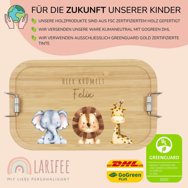 Brotdose personalisiert mit Name Safari Tiere – Bild 3