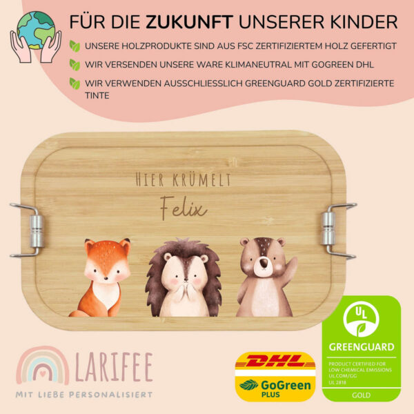 Brotdose personalisiert mit Name Wald Tiere – Bild 3