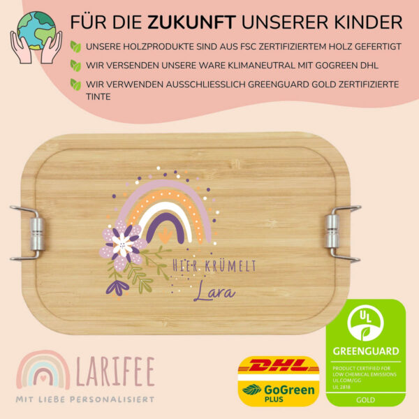 Brotdose personalisiert mit Name Regenbogen Blumen – Bild 3