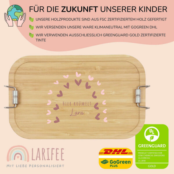 Brotdose personalisiert mit Name Regenbogen Herzen – Bild 3