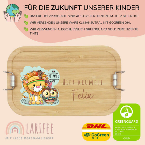 Brotdose personalisiert mit Name Löwe & Eule – Bild 3
