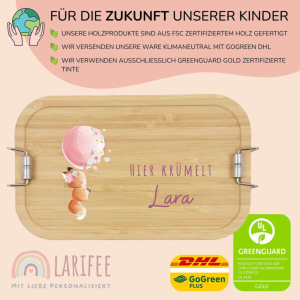 Brotdose personalisiert mit Name Fuchs mit Luftballon – Bild 3