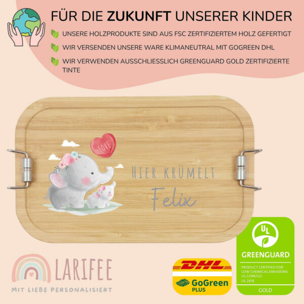 Brotdose personalisiert mit Name Elefanten mit Herz – Bild 3