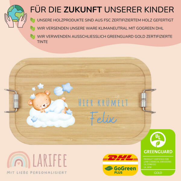 Brotdose personalisiert mit Name Bär auf Wolke – Bild 3
