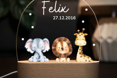 Nachtlicht Kinder & Baby personalisiert - 3 Safari Tiere