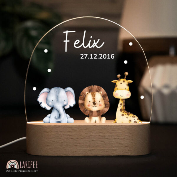 Nachtlicht mit Design - 3 Safari Tiere