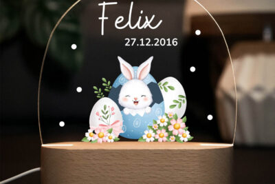 Nachtlicht Kinder & Baby personalisiert - Osterei mit Hase Blau