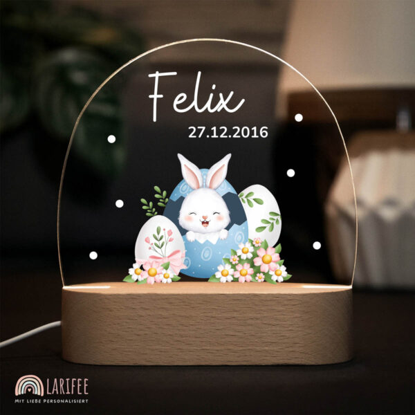 Nachtlicht mit Design - Osterei mit Hase Blau