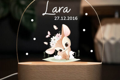 Nachtlicht Kinder & Baby personalisiert - Reh Kitz mit Blumen