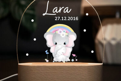 Nachtlicht Kinder & Baby personalisiert - Elefanten mit Regenbogen