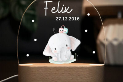 Nachtlicht Kinder & Baby personalisiert - Elefant mit Vögel
