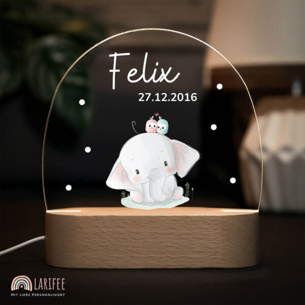 Nachtlicht mit Design - Elefant mit Vögel