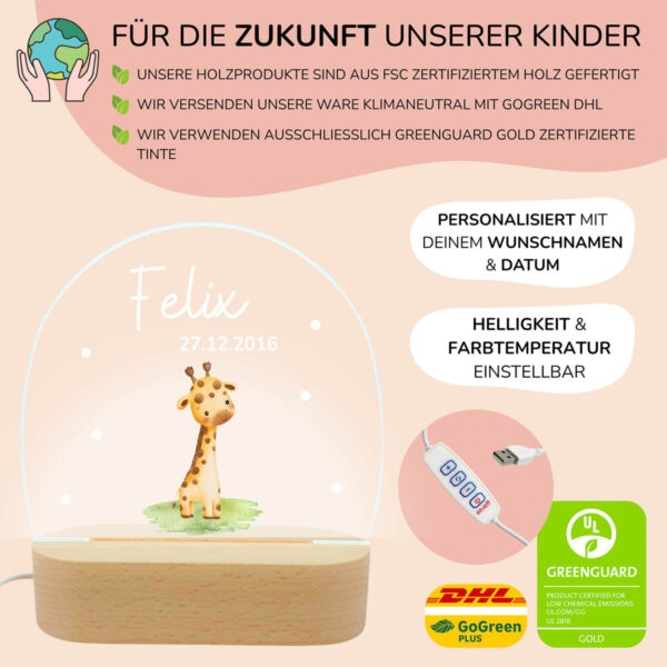 Nachtlicht mit Design - Giraffen Baby – Bild 3