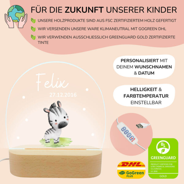 Nachtlicht mit Design - Zebra Baby – Bild 3