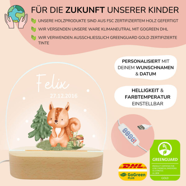 Nachtlicht mit Design - Eichhörnchen – Bild 3