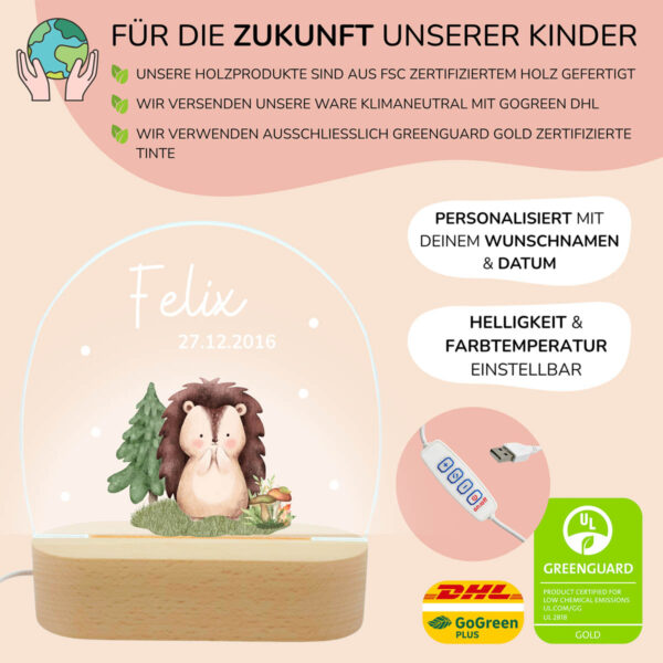 Nachtlicht mit Design - Igel – Bild 3