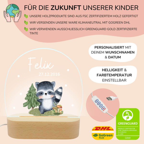 Nachtlicht mit Design - Waschbär – Bild 3