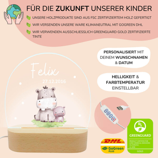 Nachtlicht mit Design - Nilpferde – Bild 3
