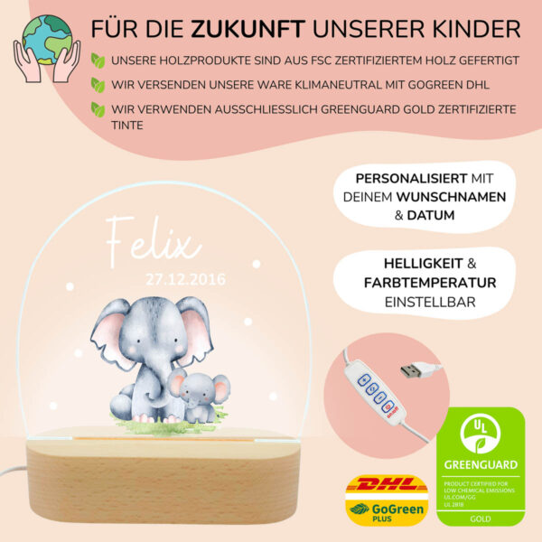 Nachtlicht mit Design - Elefanten – Bild 3