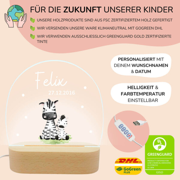 Nachtlicht mit Design - Zebras – Bild 3