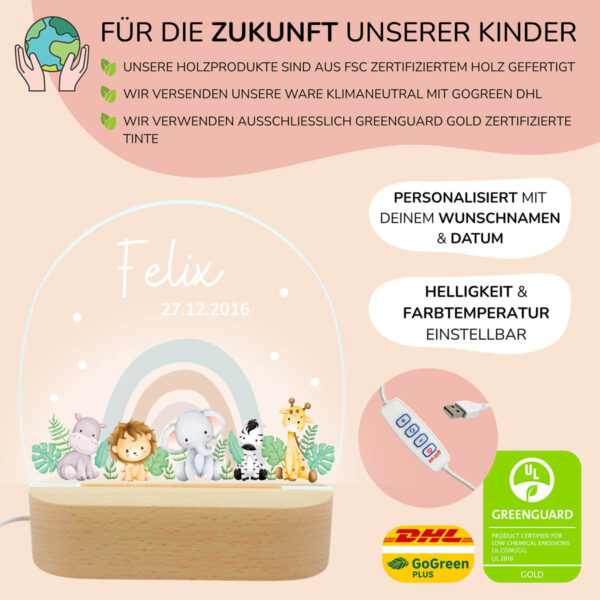 Nachtlicht mit Design - 5 Safari Baby Tiere – Bild 3