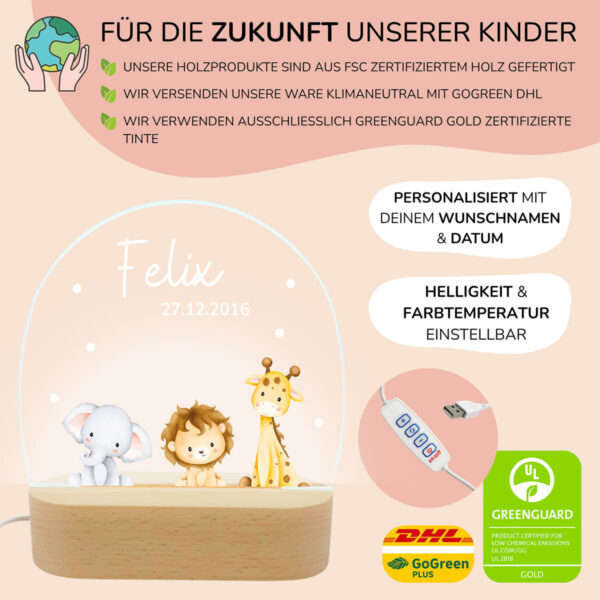 Nachtlicht mit Design - Safari Baby Tiere – Bild 3