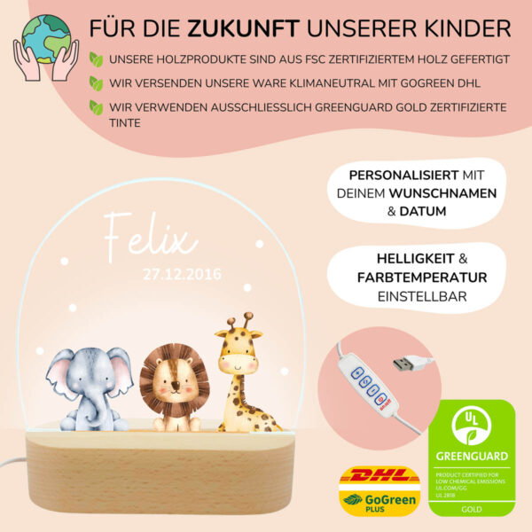 Nachtlicht mit Design - 3 Safari Tiere – Bild 3