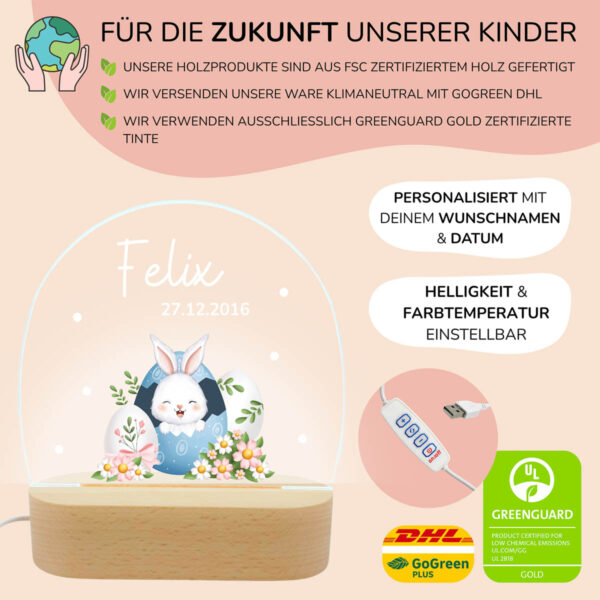 Nachtlicht mit Design - Osterei mit Hase Blau – Bild 3