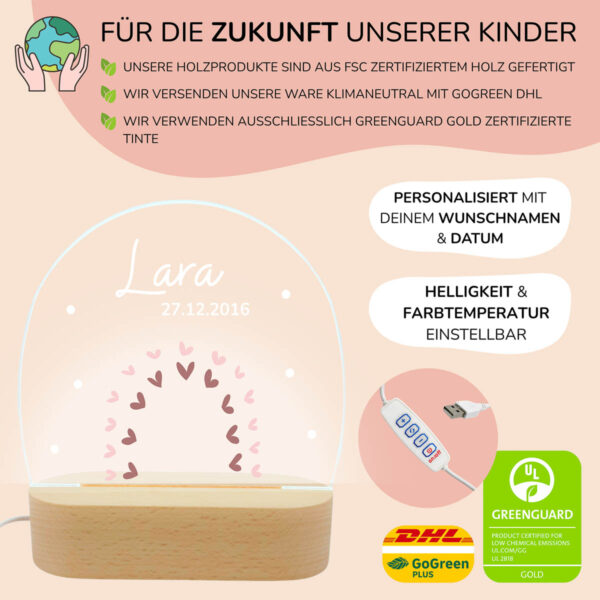 Nachtlicht mit Design - Regenbogen Herzen – Bild 3