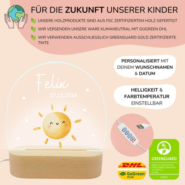 Nachtlicht mit Design - Sonne Junge – Bild 3