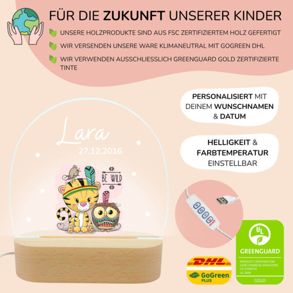 Nachtlicht mit Design - Tiger & Eule – Bild 3