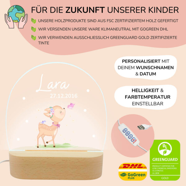 Nachtlicht mit Design - Reh Kitz mit Schmetterling – Bild 3