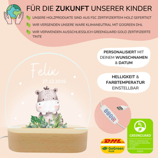 Nachtlicht mit Design - Nilpferd – Bild 3