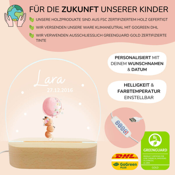 Nachtlicht mit Design - Fuchs mit Luftballon – Bild 3