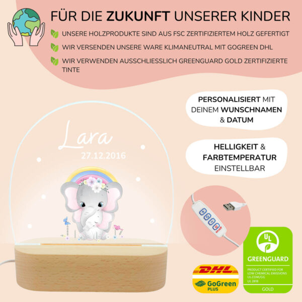 Nachtlicht mit Design - Elefanten mit Regenbogen – Bild 3
