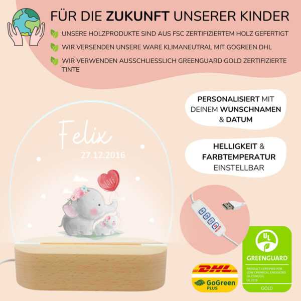 Nachtlicht mit Design - Elefanten mit Herz – Bild 3