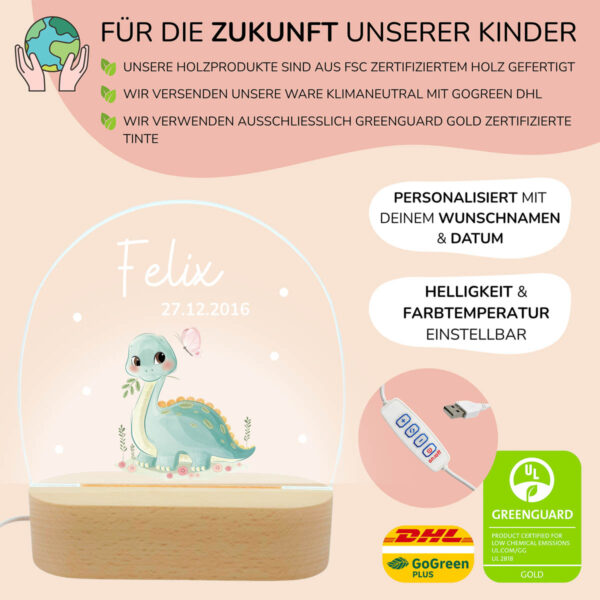Nachtlicht mit Design - Langhals Dino – Bild 3