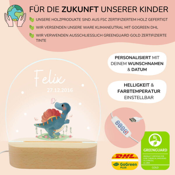 Nachtlicht mit Design - Dino mit Schmetterling – Bild 3