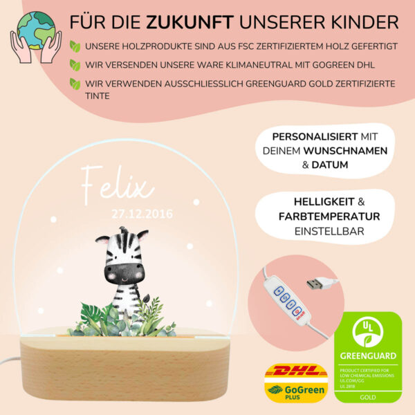 Nachtlicht mit Design - Zebra – Bild 3