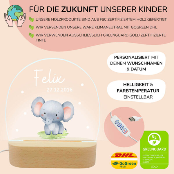 Nachtlicht mit Design - Elefanten Baby – Bild 3