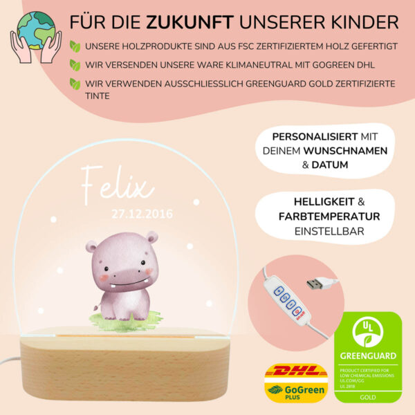 Nachtlicht mit Design - Nilpferd Baby – Bild 3