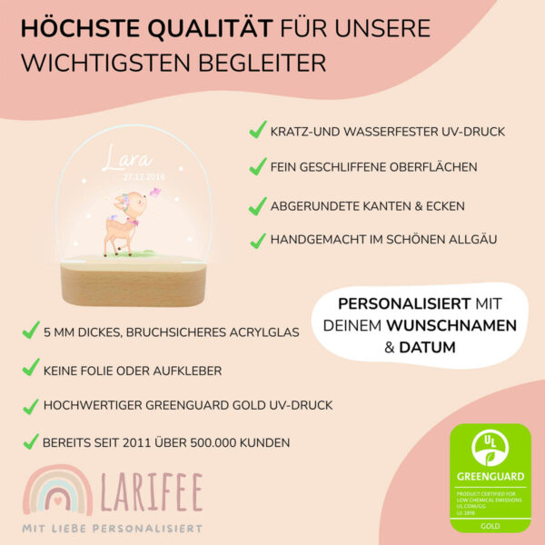 Nachtlicht mit Design - Reh Kitz mit Schmetterling – Bild 4