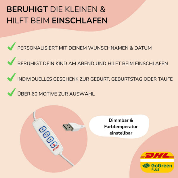 Nachtlicht mit Design - Reh Kitz mit Blumen – Bild 5