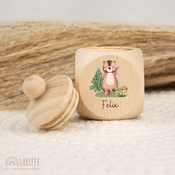 Zahndose Holz mit Name Personalisiert - Bär